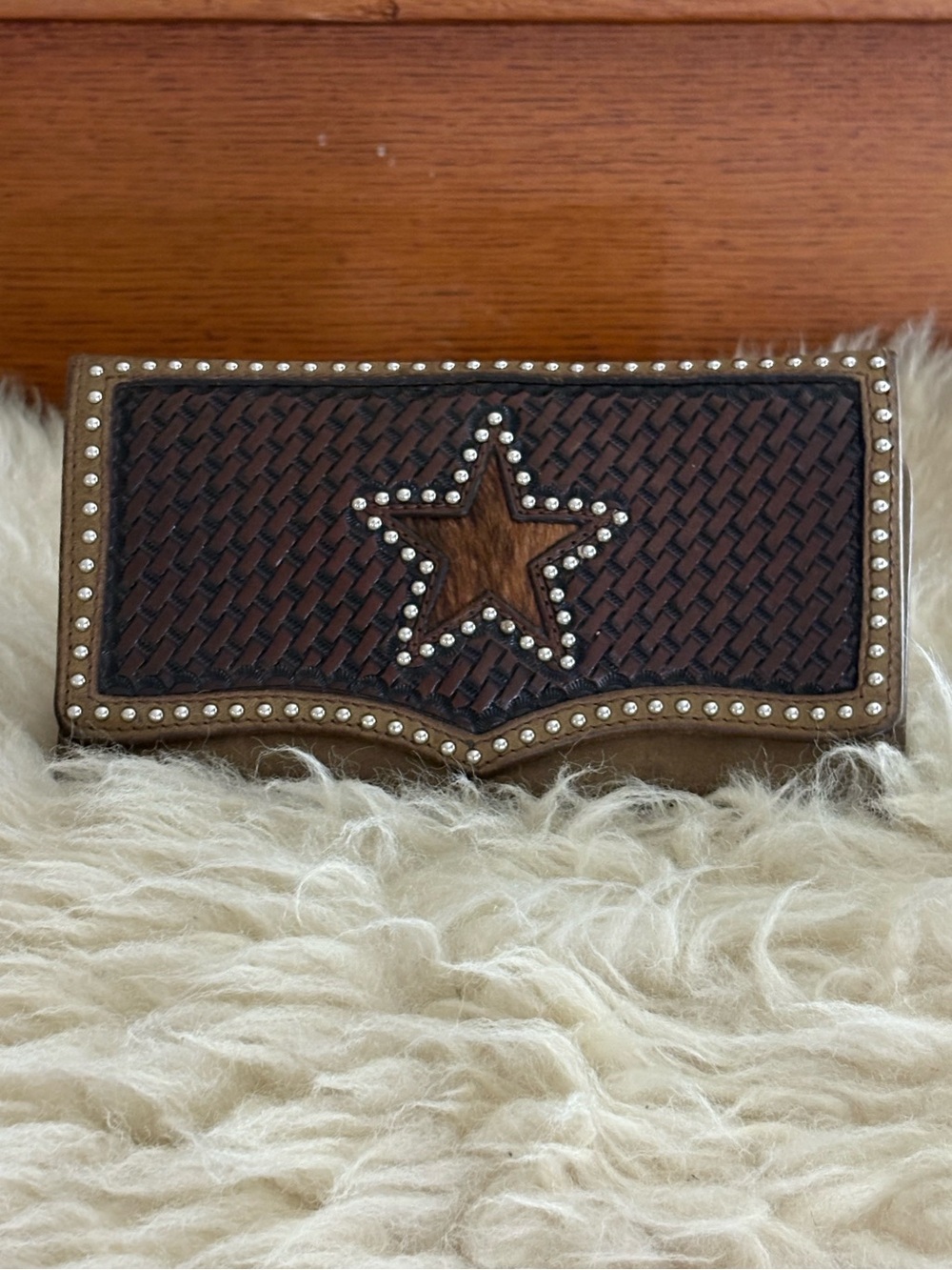 Western Star Cowhide Embossed Brown Leather Tri-Fold Wallet